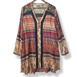 Soft Surroundings XL Aleyna Blouse Paisley Velvet Lace Cotton Boho Patchwork
